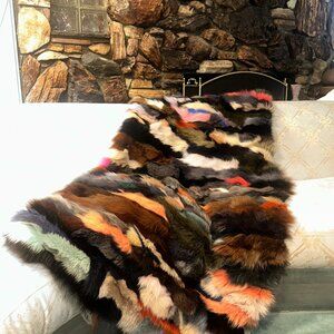 Luxurious Multi-Colored Fox Fur Blanket